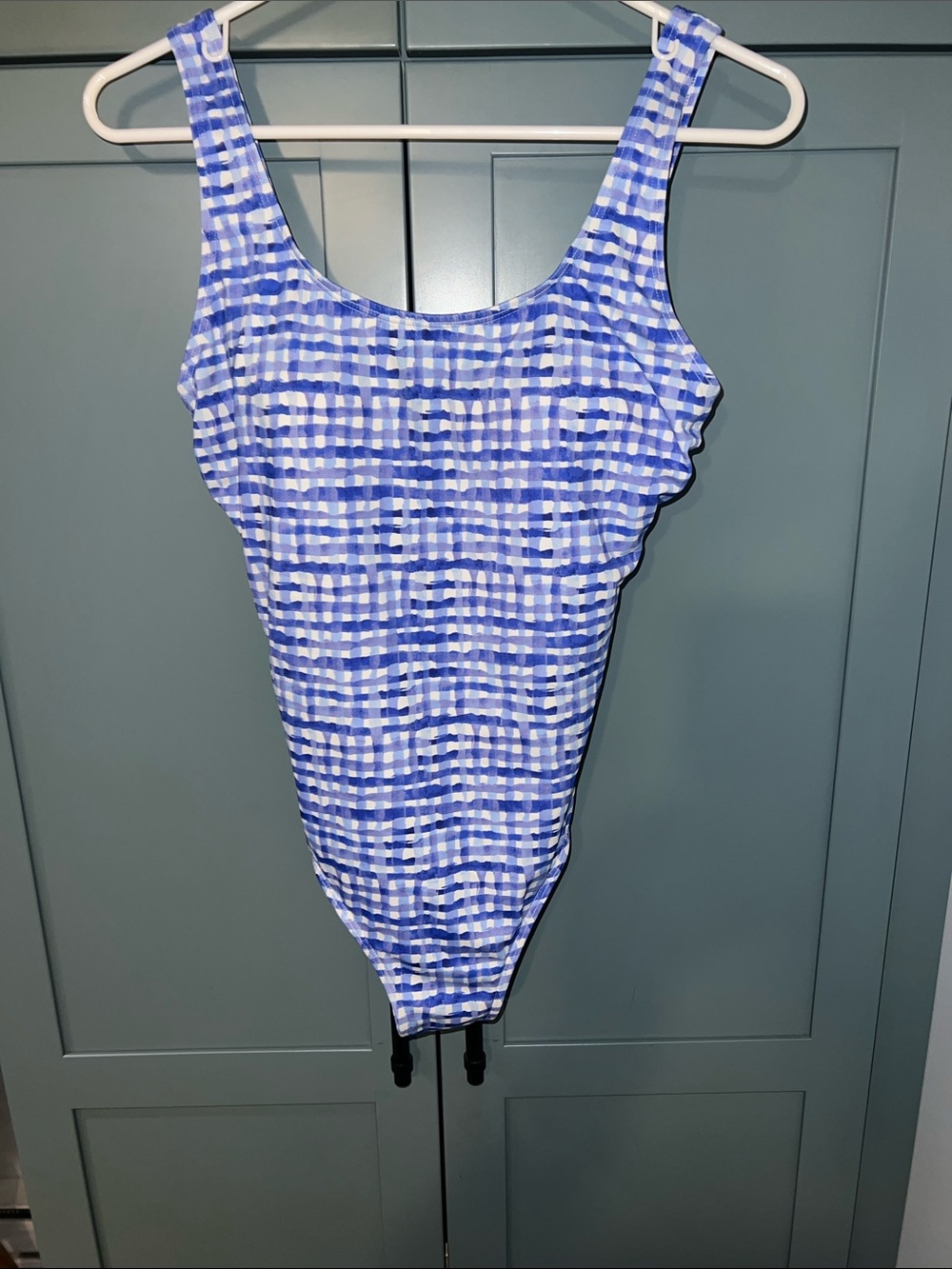 LL Bean Beansport Tanksuit Blue/White Check Sz 12
